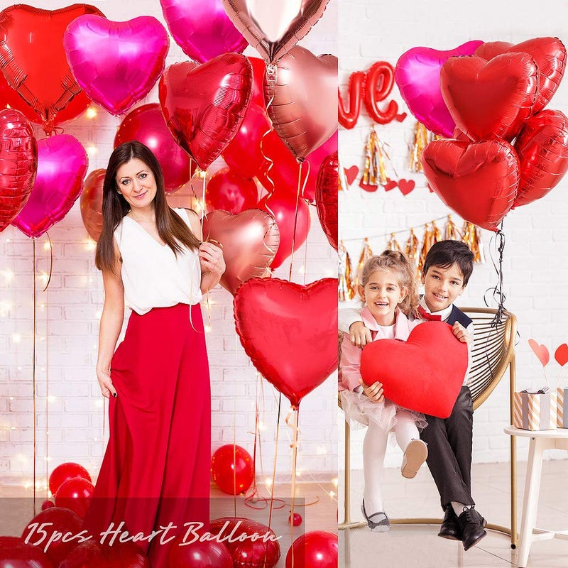 YGBMDZ Upgraded Rose Gold and Red Balloons - Pack of 15 - Heart Shaped Foil Balloons for Valentines Day Wedding Birthday Bridal Shower Baby Shower Decorations - Image 4